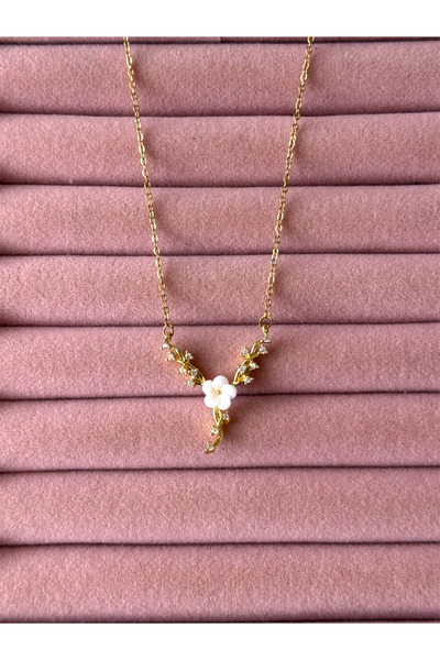 ACQUA BELLA 925 Ayar Gümüş Manolya Çiçeği Sarmaşık Model Gold Kolye 14 Şubat ...