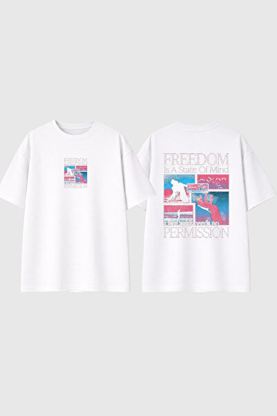 urbvn Tricou supradimensionat alb cu imprimeu Free Mind Design