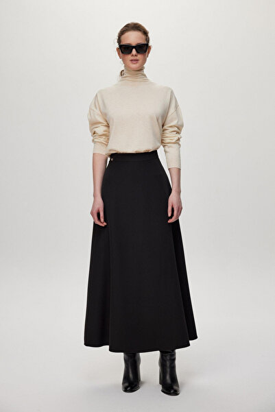 Zühre Accessory Detailed Hidden Zipper Black Skirt 0228