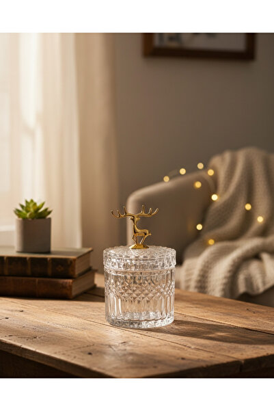 Furkan DEKORATİF KRİSTAL KÜÇÜK BOY YUVARLAK CAM ŞEKERLİK GEYİKLİ GOLD