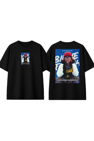 urbvn تي شيرت بيلي 4 ديزاين مطبوع باللون الأسود مقاس كبير