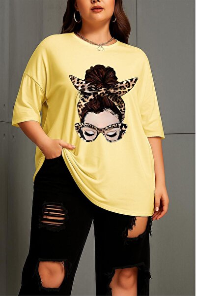 Oksit Ceny Women's Large Size Oversized Printed Crew Neck Cotton T-Shirt Rela...