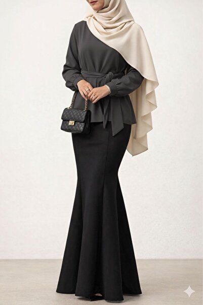 CNG MODA Women's Hijab Gathering Maxi Length Fishnet Skirt