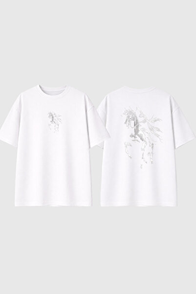 urbvn Horse 2 Design Printed White Oversize t Shirt