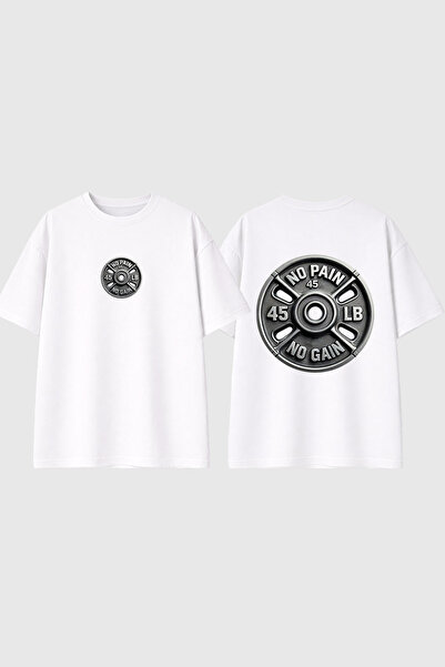 urbvn Tricou supradimensionat alb cu imprimeu No Gain Design