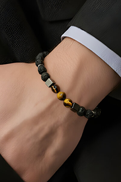 NBS Beautiful Naturel Stones Men's Stylish Bracelet Tiger's Eye, Hematite, La...
