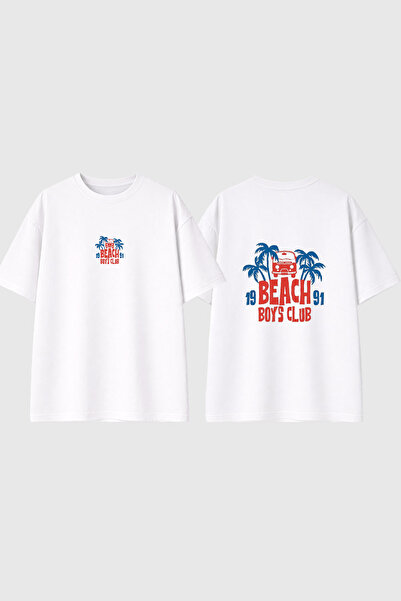 urbvn Μπλουζάκι Beach Boys Club με στάμπα σε λευκό χρώμα και oversized γραμμή