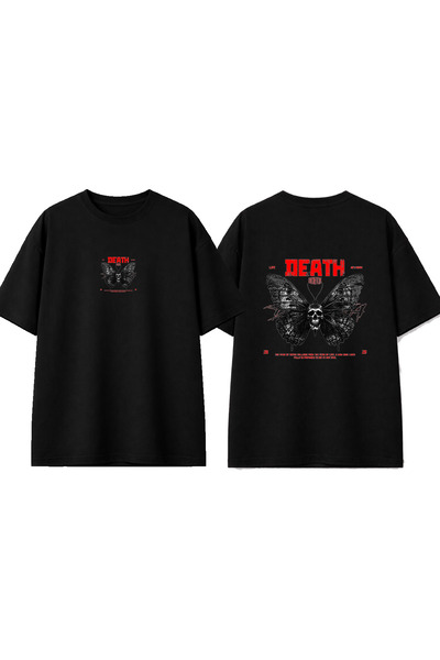 urbvn Tricou oversize negru cu imprimeu Death Butterfly Design