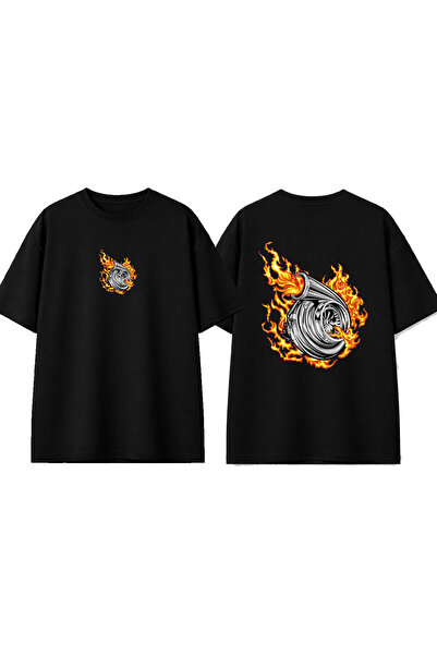 urbvn Turbo Design Printed Black Oversize T-Shirt