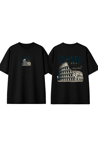 urbvn Rome Design Printed Black Oversize T-Shirt