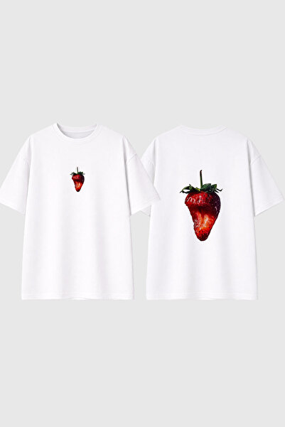 urbvn Bite Strawberry Design Printed White Oversize T-Shirt