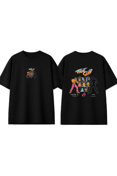 urbvn تي شيرت أسود كبير الحجم مطبوع بتصميم ستريت فايتر 2