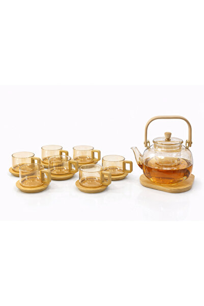 HOME SET Gold Detaylı Fincan & Demlik Seti – 13 Parça Çay Sunum Seti