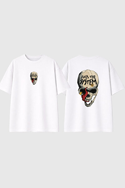 urbvn F  Ck the System Design Printed White Oversize t Shirt