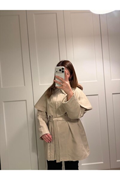 KASSEL Pelerin Detaylı Trençkot Taş