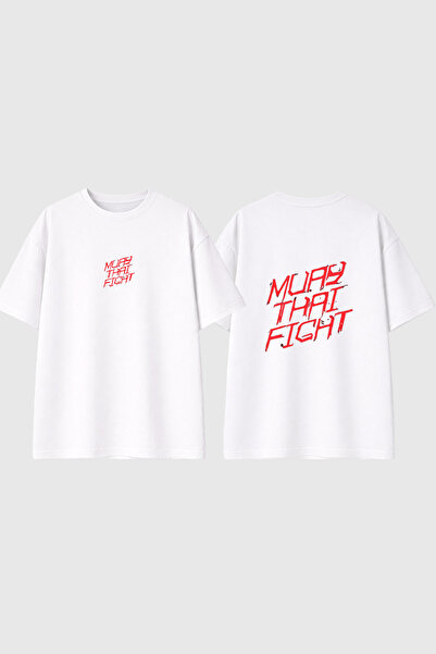 urbvn Tricou oversize alb cu imprimeu Muaythai Fight Design