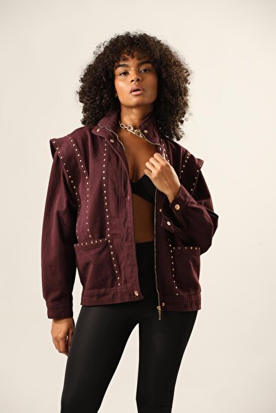 Hilals Butik Zımbalı Omuz Detaylı Tasarım Denim Ceket