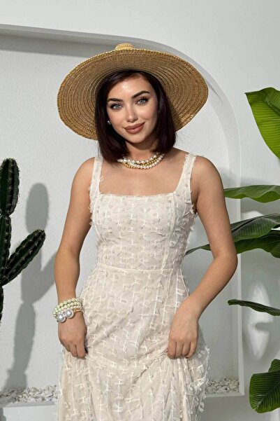 ZISHAN Rochie maxi cu guler pătrat și detaliu fundă cu volane - Rochie pentru...