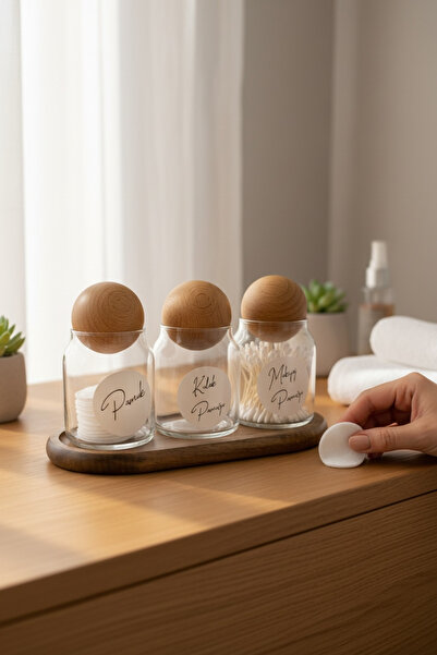 zezedesing Akasya Glass Bathroom Set with Stand and 3 Ball Covers - 300 ml Co...