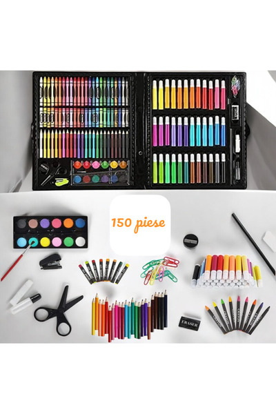 OEM Set trusa de desen copii, papetarie, 150 de piese creioane colorate, cari...