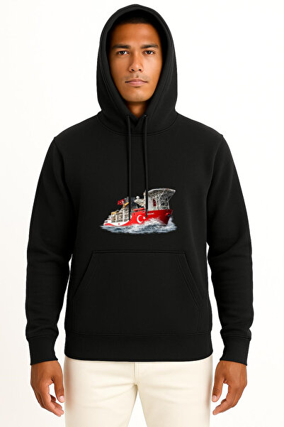 Bahriyeli Collection Hooded Unisex Sweatshirt with Kanuni Drilling Ship betwe...