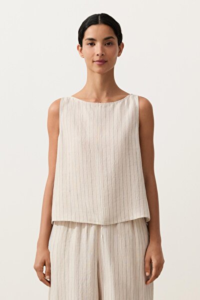 Oysho 100% linen striped square top