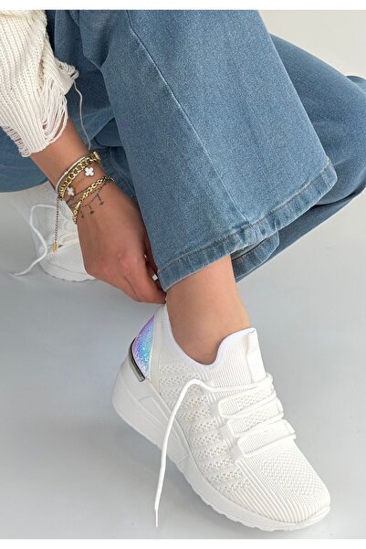 BESKAR Pantofi sport cu șireturi Weor White Knitwear