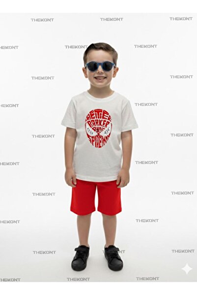THEKONT Red Mask Spider Printed Shorts-T-Shirt Summer Bottom Top Children's Set