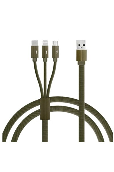 SOHO Cablu de încărcare 3 în 1 USB la Lightning, USB-C, Micro USB, 1.2M, Verde