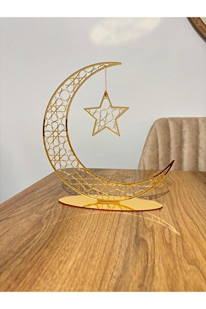 OBLİVİON Ramazan Masaüstü Süs – Altın Pleksi Hilal Ay ve Asma Yıldız Dekor (İ...