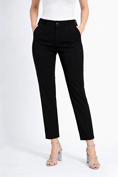 BEHLIVE Γυναικείο παντελόνι ψηλόμεσο με πιέτες και στενό τελείωμα σε σχήμα κα...