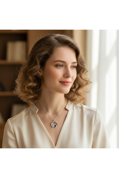 toptanhanem Silver Color Necklace with Zircon Stones and Dolphin and Star Fig...