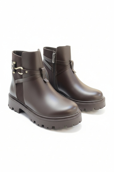 ZAYMON Brown Comfort Women's Boots with Buckle Details and Comfortable Soles