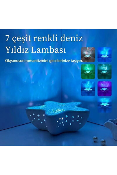 Gudli Deniz Yıldızı Okyanus Dalgası Projektör Gece Lambası 7 Renk 2000mAh Şar...