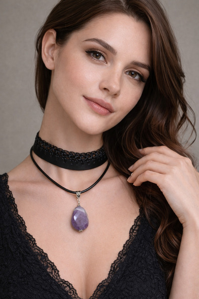 DENİZ TASARIM Ametist taşli kolye