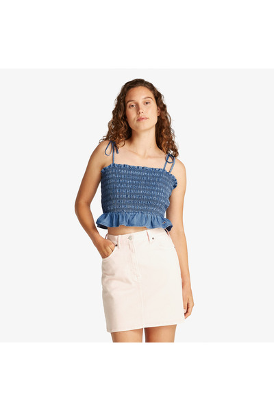 Tommy Hilfiger Tommy Jeans Ruched Chambray Kadın Lacivert Askılı T-Shirt