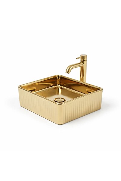 OEM Lavoar modern pentru baie, montaj pe blat, ceramică sanitară, finisaj aur...