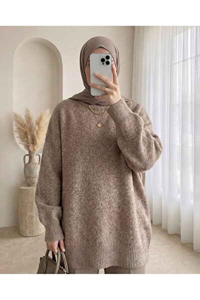 Modamorfo Half-Throated Soft Casual Knitwear Sweater - Mink