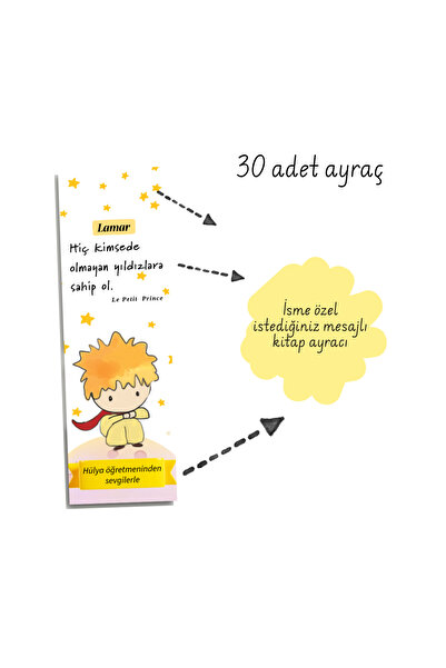 Fatofotofan İsme Özel Mesajlı Kitap Ayracı Küçük Prens Temalı – 30’lu Toplu S...