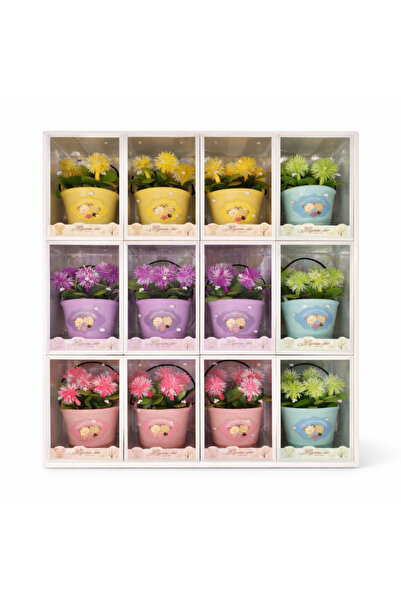 OEM Set 12 Buc Ornamente Decorative Tip Ghiveci cu Flori Artificiale, Multico...