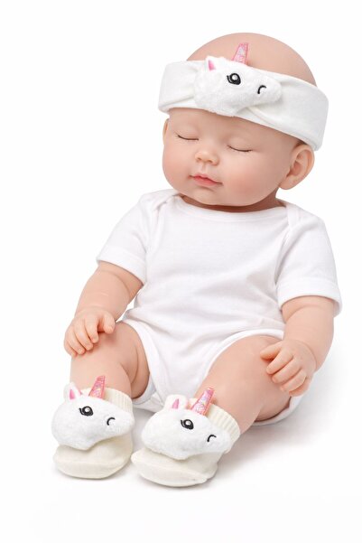 Akface Oyuncaklı Organik pamuk Bandana Çorap Takım 0-6 Ay Yenidoğan