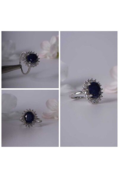 Aksesuaring Safir & Mozanet Taşlı Gümüş Yüzük