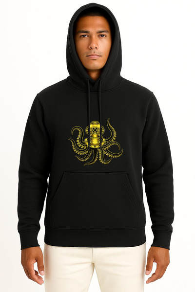 Bahriyeli Collection Hooded Steampunk Octopus Diver Hood Unisex Sweatshirt wi...