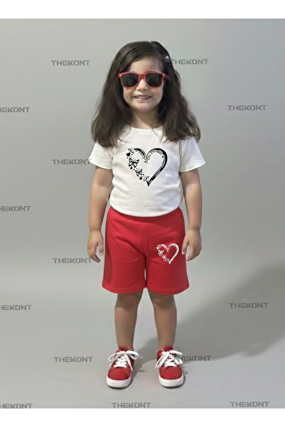 THEKONT Heart Printed Shorts-T-Shirt Summer Kids' Set