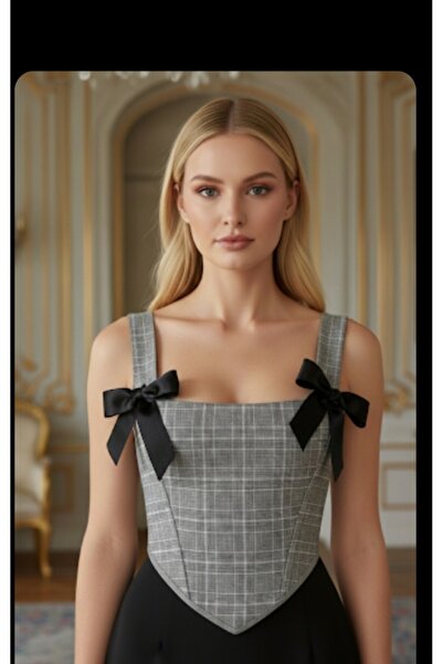 FEYZACA STİLLER Vintage ekose desenli büstiyer crop