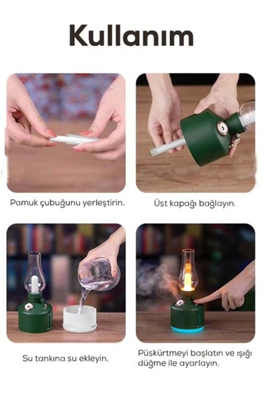 Genel Markalar Şarjlı Nostaljik Gaz Lambası Hava Nemlendirici Ve Buhar Makinesi- Dekoratif Masa Ve Gece Lambası