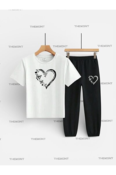 THEKONT Butterfly Heart Printed Top and Bottom Children's Set (T-Shirt-Pants ...
