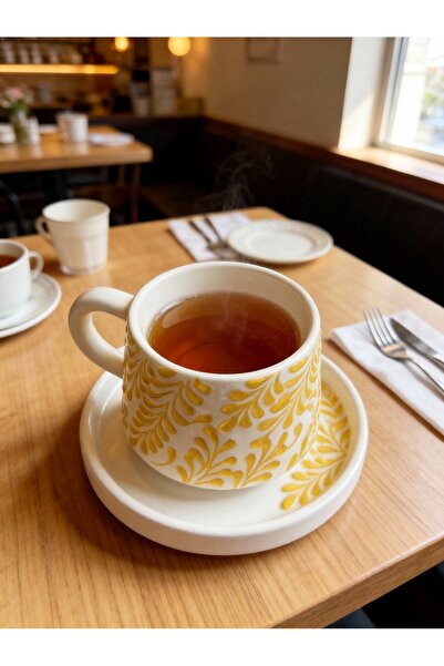 Ceramillion Modern Embossed Single Coffee Cup and Saucer