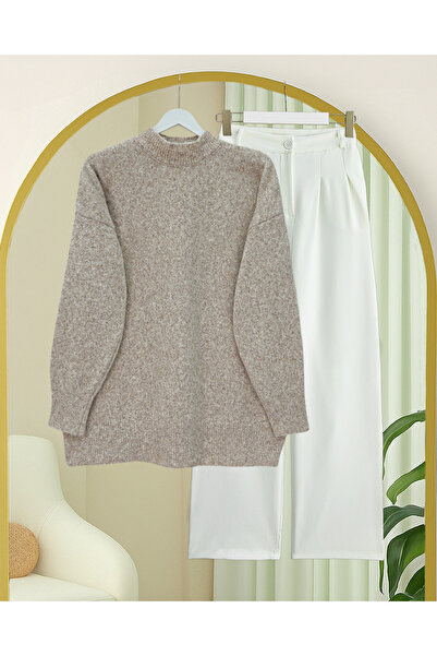 Modamorfo Half-Throat Soft Casual Knitwear Sweater -Beige