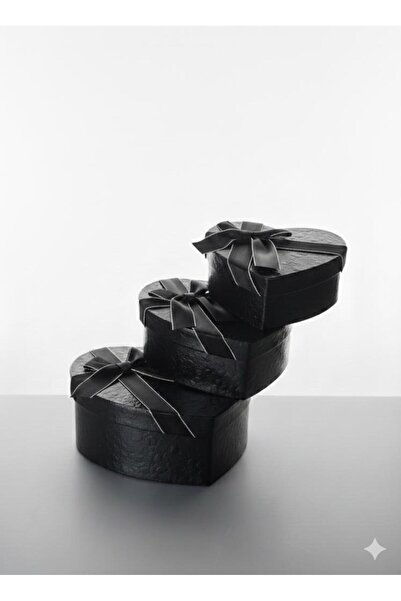 abnturk 1 Adet 15x14x6 Özel Günler İçin Siyah Lüks Kalp Hediye kutusu